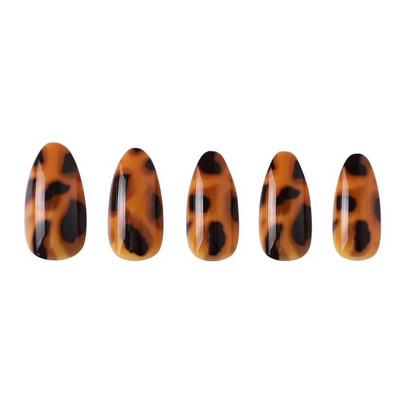 PaintLab Tortoise Shell Press On Nails - Medium Almond Tortie Brown | 30 Reusable Nails in 15 Sizes with Glue