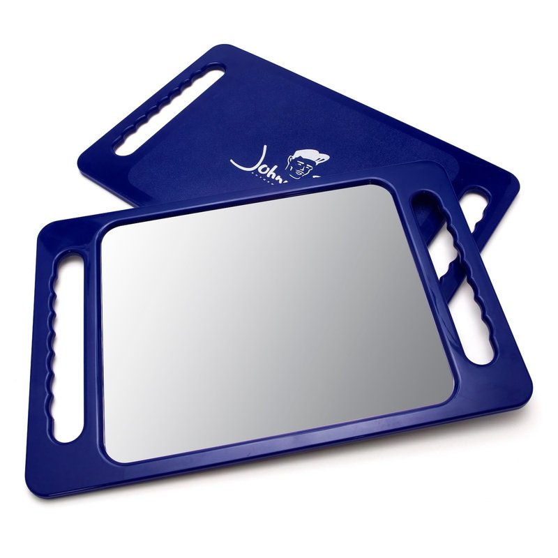Johnny B. Large Handheld Mirror - Lightweight Rectangular Design with Double Handle for Barbers & Home Use