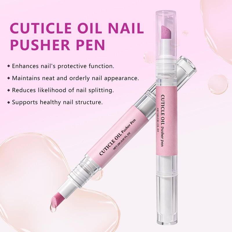 Ceramic Cuticle Oil Pusher Pen - 4-in-1 Cuticle Remover Pen for Nails with Micro-Dosin Oil - Nail Care Buffer Pens for Dry Damaged Nails Hangnails Moisturiz Polish Brighten (1PCS)