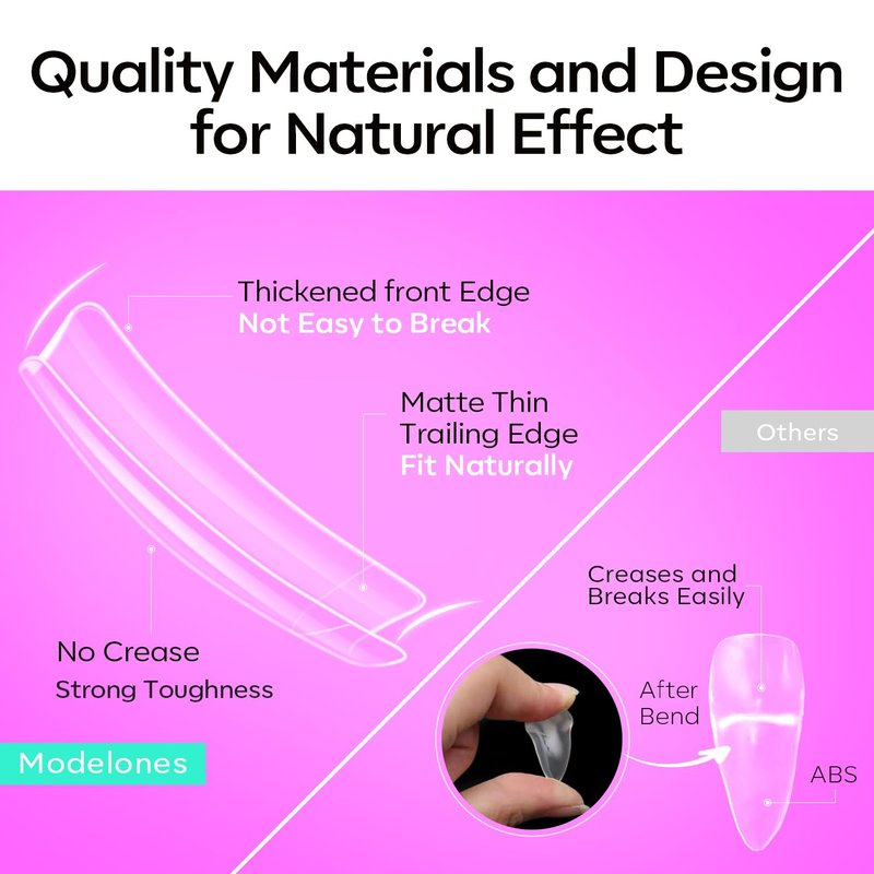 Modelones Duck Nail Tips - Short Flare Pre-Shaped Gel Tips for Acrylic Nails | 216PCS, 12 Sizes