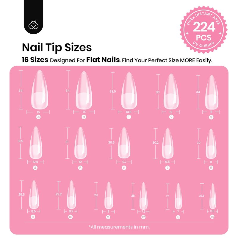 Beetles Tipex Instant Apex Nail Tips Kit, Stiletto Long, 224pcs 16 Sizes, with Tipex UV Nail Glue Mini Nail Lamp,Pre-Building Pre-Etched Strong Thicker Acrylic Nail Tips Set