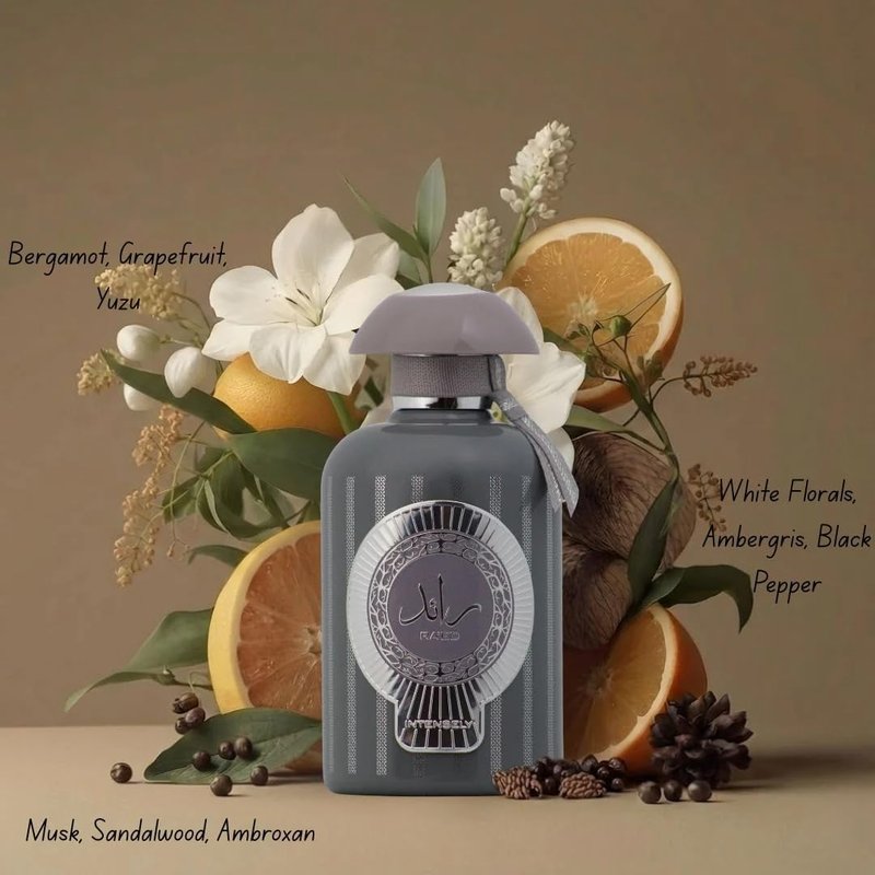 Lattafa Ra'ed Intensely – Citrus, Spicy, Amber, Woody – Eau de Parfum Spray Long-Lasting Fragrance for Unisex, 3.4 Ounce / 100 ml