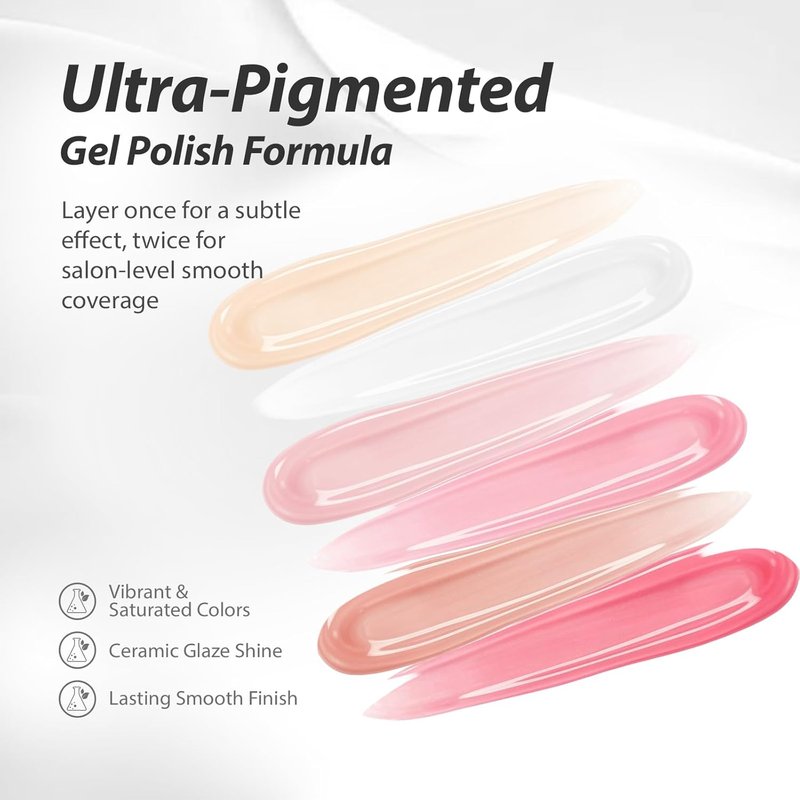 Makartt Gel Nail Polish Set - 6 Sheer Transparent Colors for Salon-Grade DIY Manicure | 15ml Each