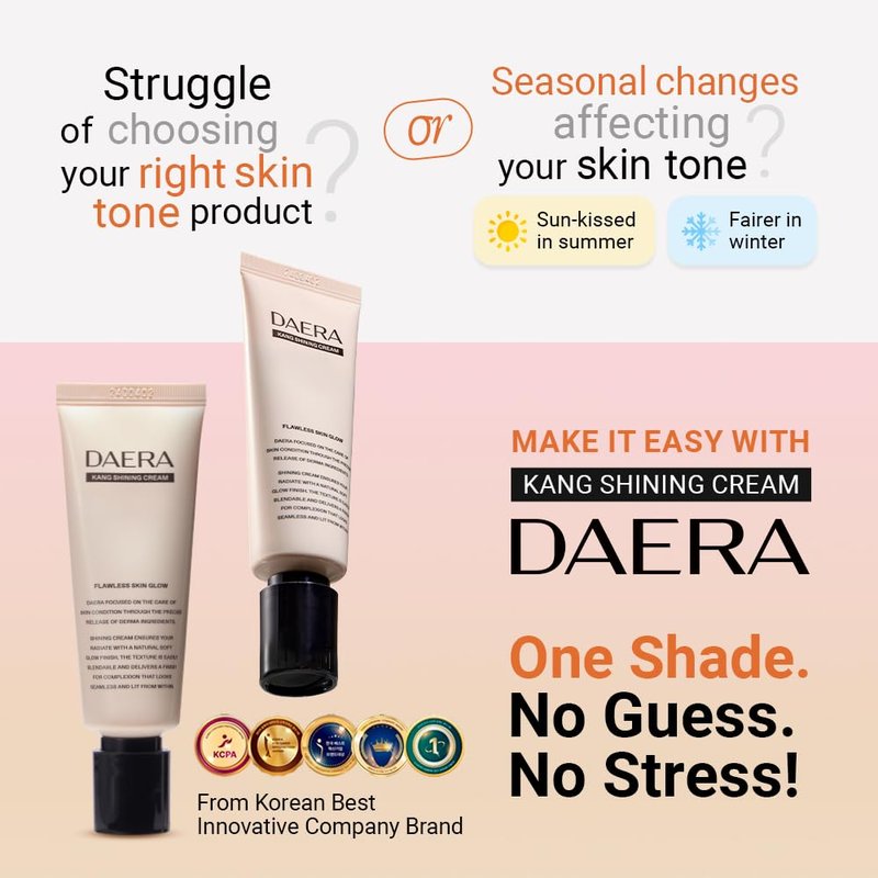 DAERA Full Coverage BB Cream Tinted Moisturizer Foundation, Flawless Glass Skin Makeup, Instant Radiance for Uneven Skin, Long Lasting Lightweight Hydrating, Self Adjusting Shade (Neutral), 1.35 fl oz