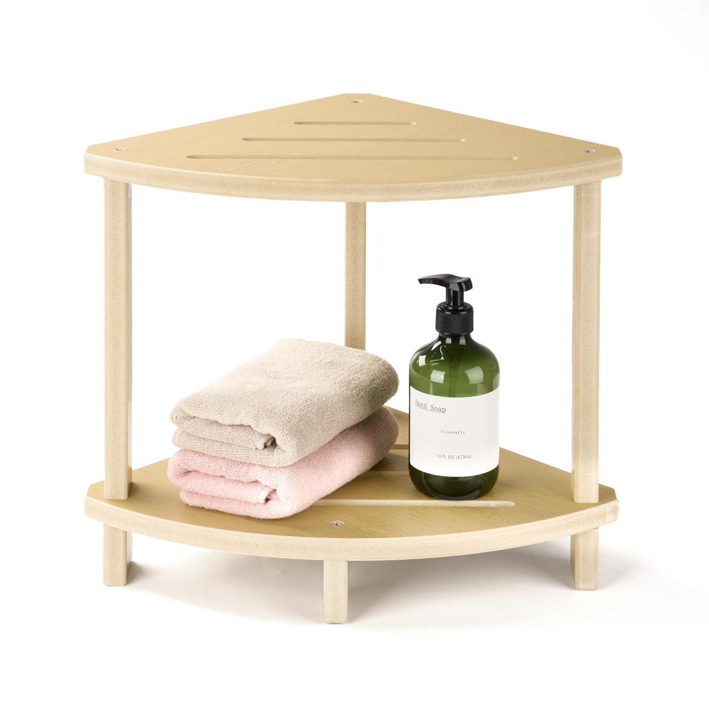 SweetBin Corner Shower Stool for Inside Shower, 17in Shower Foot Rest for Shaving Legs with Storage Shelf 2-Tier, Waterproof Bath Stool Bench for Small Spaces Bathroom Seat