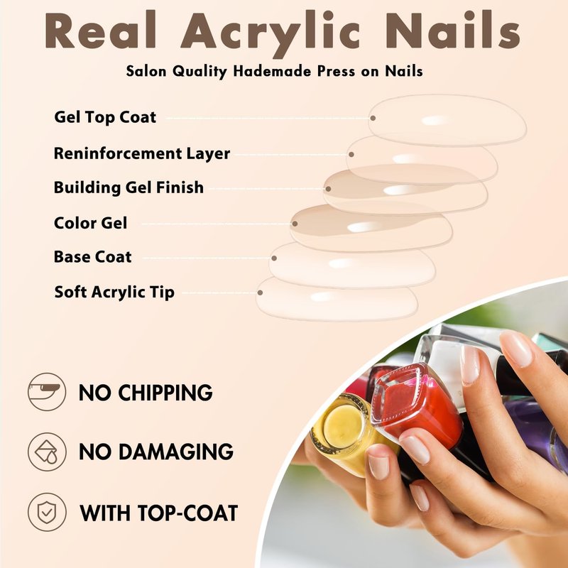 KQueenest Press On Nails - Pastel Pink Short Oval Acrylic Fake Nails | 24 Pcs for Daily Wear