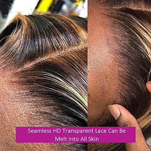 VIPbeauty Ombre Lace Front Wig Human Hair 4/27 Highlight 13x1x6 Deep Parting Transparent Lace Front T Part Wig Brown Blonde Colored Brazilian Virgin Human Hair Wig For Black Women 18 inch