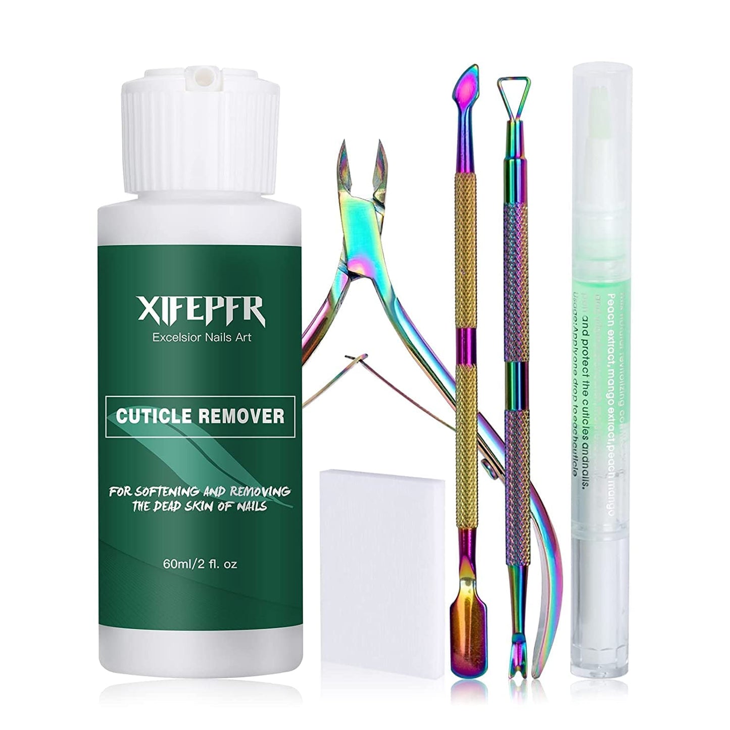 XIFEPFR Cuticle Remover Kit - Moisturizing Cream & Oil Pen with Trimmer, Pusher & Cotton Pads | Perfect Gift for Women