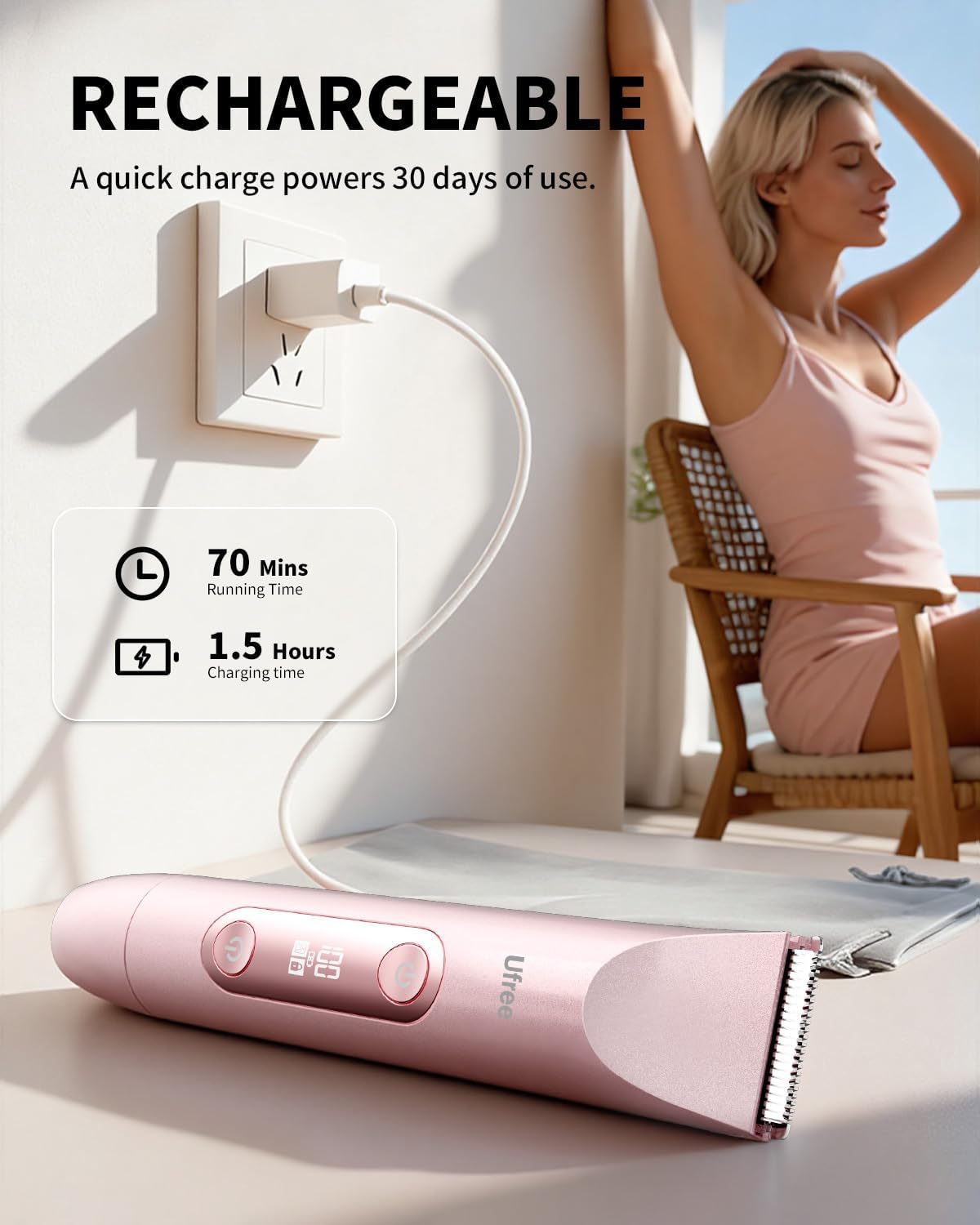 Ufree Bikini Trimmer - Dual Head Electric Razor for Women | Waterproof Rechargeable Shaver for Body & Face