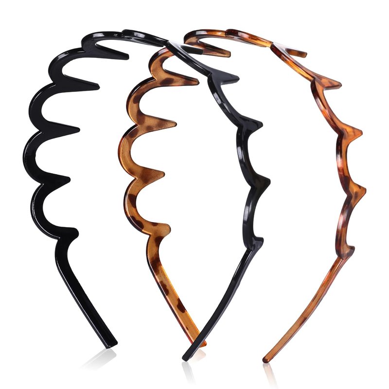 2 Pack Zig Zag Headbands for Women, Non-Slip Wavy Plastic Hair Comb Headbands with Teeth, U-Shape High Cranium Korean Style, Classic 90s Hair Accessories, Gifts for Women (Black & Brown)