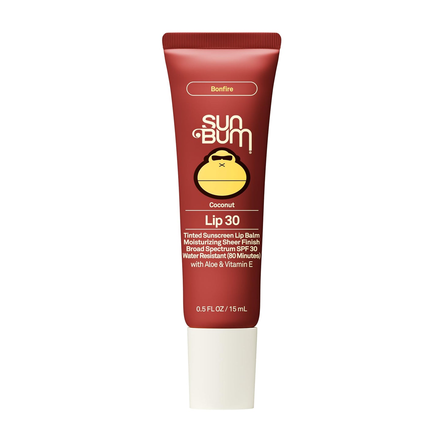 Sun Bum SPF 30 Sunscreen Bonfire Tinted Lip Balm - Coconut Flavor Broad Spectrum Moisturizing with Aloe & Vitamin E - Hawaii 104 Act Compliant (Made Without Octinoxate & Oxybenzone) - 0.5 oz