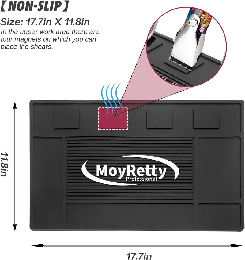 MoyRetty Magnetic Barber Organizer Mat - Professional Anti-Slip Heat-Resistant Silicone Pad | 17.7'' x 11.8''