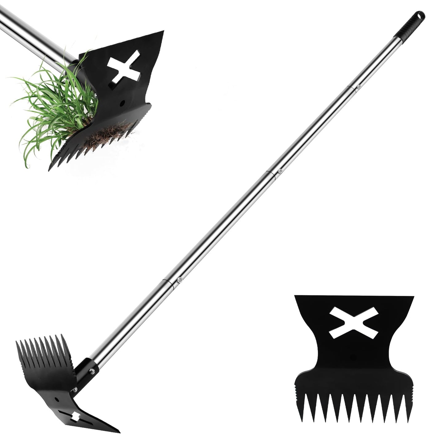 LAWFYMORI 2.0 Weed Puller Tool with Long Handle, 56" Heavy Duty Garden Hoe & 10 Teeth Weed Rake, 2 in 1 Manual Hand Gardening Weeder, Upgraded Weeding Remover Tools for Garden, Yard, Patio, Lawn