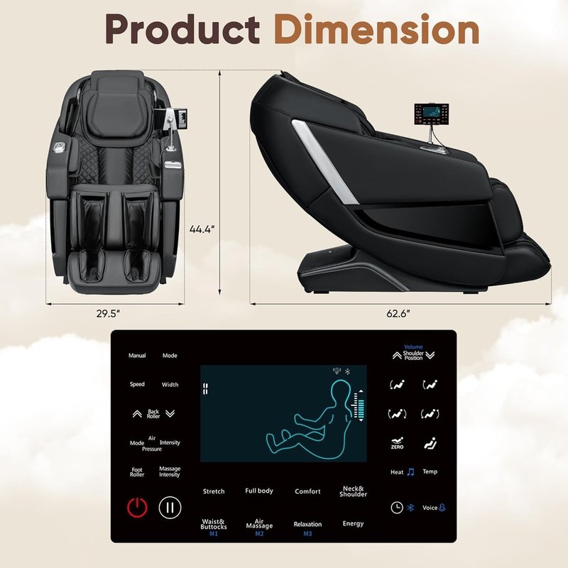 Homall Zero Gravity Full Body Massage Chair - SL-Track, Heating & AI Voice Control | 8 Auto Programs, 32 Airbags, Black