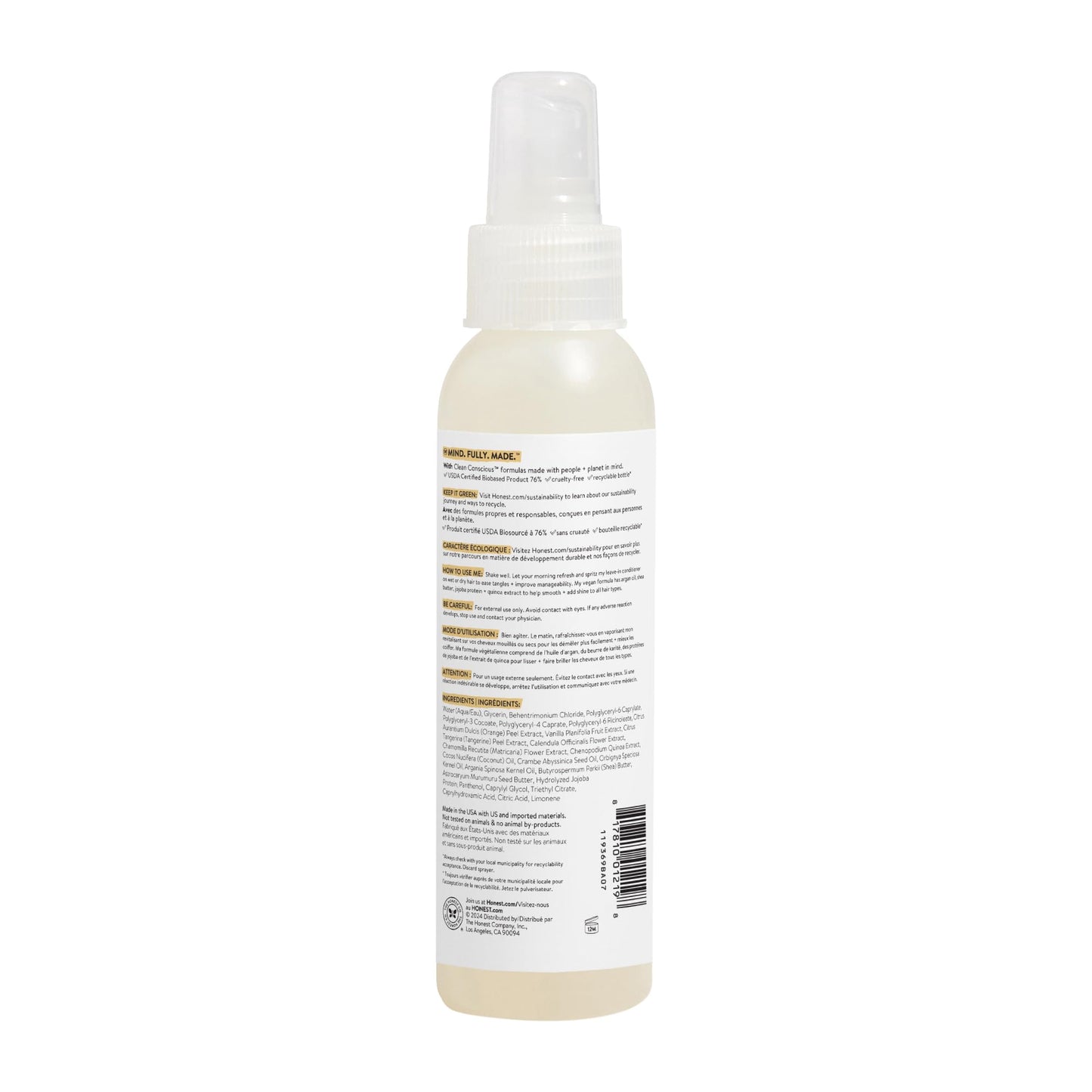 The Honest Company Conditioning Hair Detangler 3-Pack Leave-in Conditioner and Fortifying Spray, Tear Free Cruelty-Free, Hypoallergenic, Citrus Vanilla Refresh, 4 fl oz, pack of 3