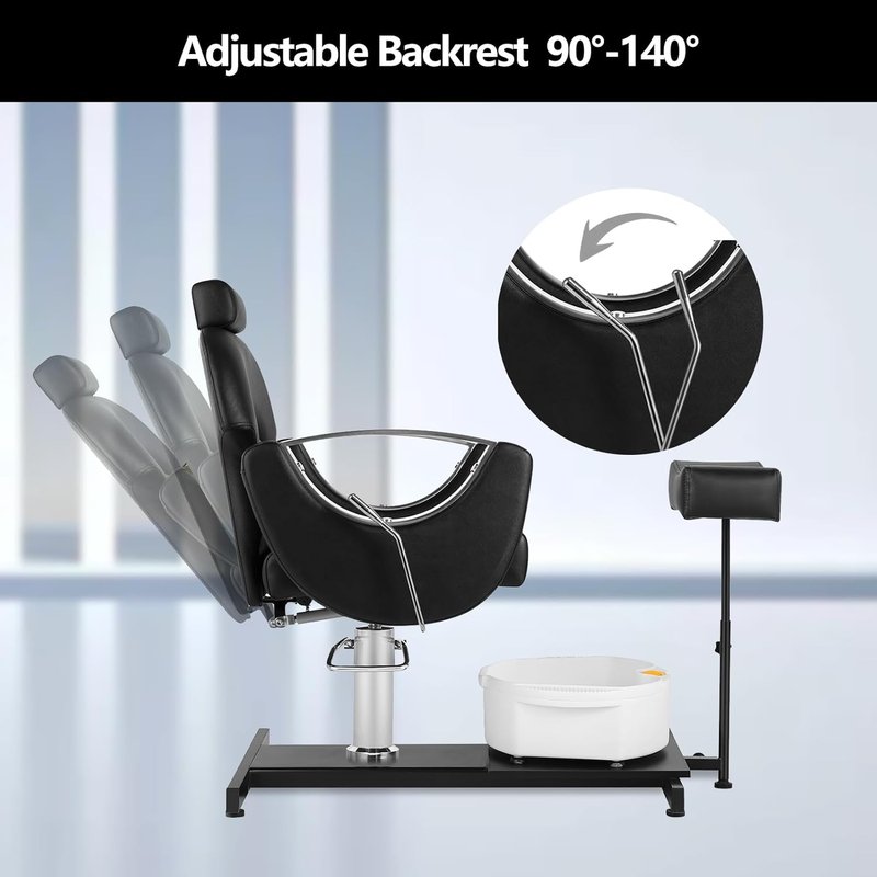 360° Swivel Pedicure Chair - Hydraulic Adjustable Height with Stool & Massage Foot Bath | Black & Silver