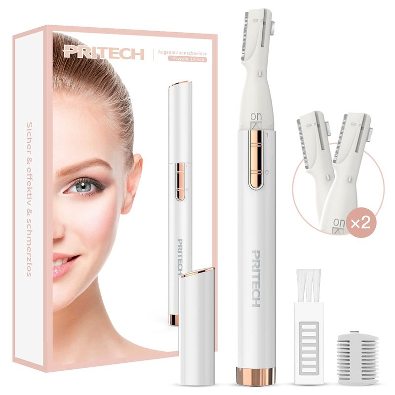 Electric Eyebrow Trimmer - Facial Hair Remover for Eyebrows, Face, Chin, Neck & Upper Lip - Painless Precision Shaver with Comb & Replaceable Blades - Battery Powered & Portable for Peach Fuzz & Body