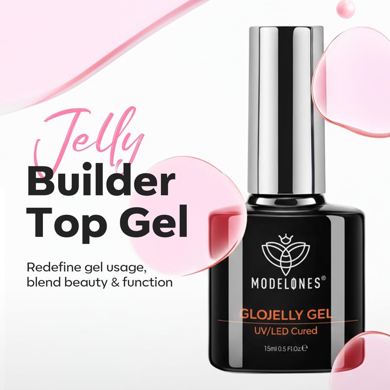 Builder Nail Gel | No Wipe Ultra Gloss Jelly Pink Polish - 15 ML for Strengthening Nail Extensions & Art