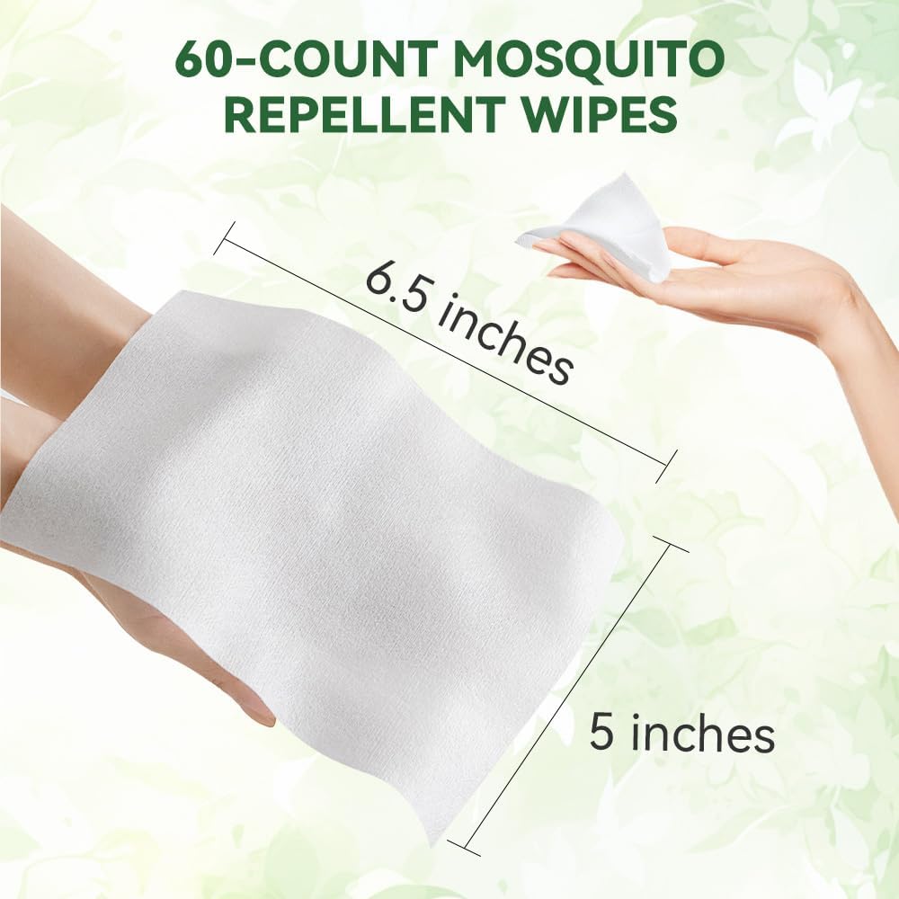 Skiennix Mosquito Repellent Wipes - 60 PCS of Natural Plant-Based Essential Oil Protection | Safe & Effective for Outdoor Use