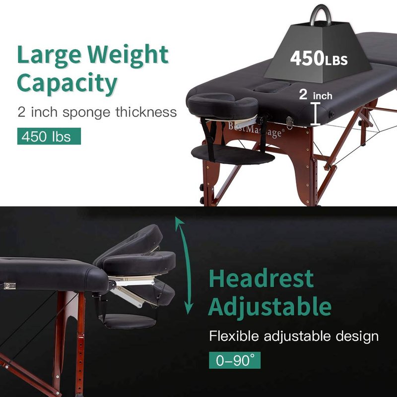 BestMassage Massage Bed Portable Massage Table 2 Fold Lash Bed Height Adjustable PU Leather with Oxford Bag for Spa Salon