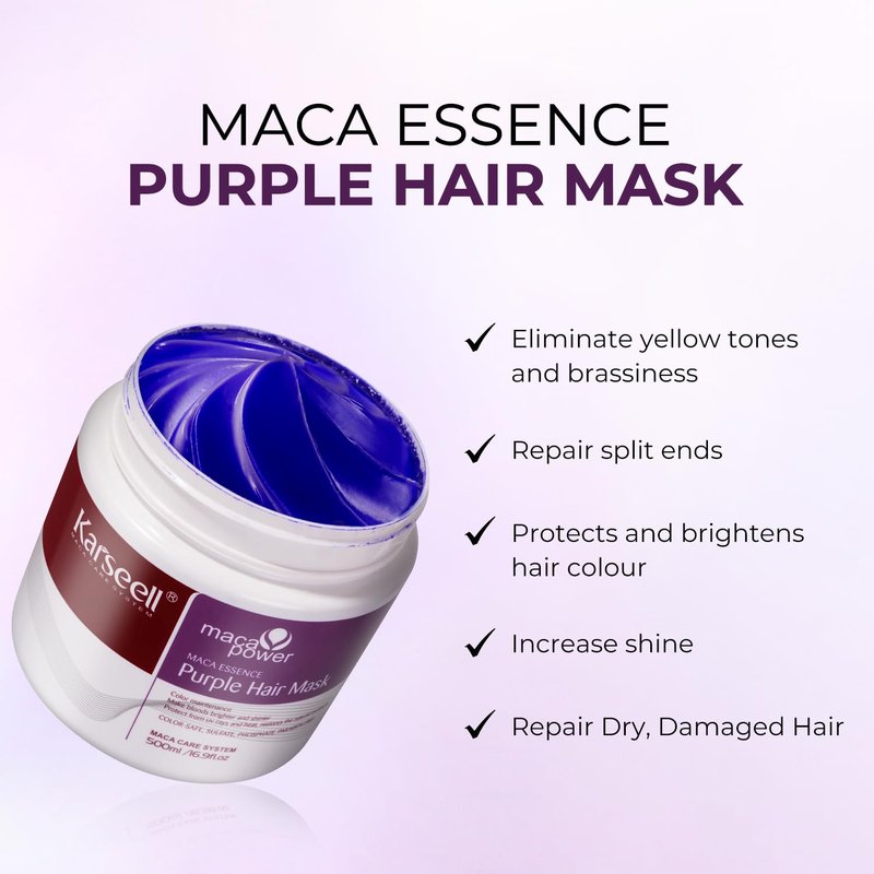 Karseell Purple Hair Mask and Argan Oil Set for Blonde, Silver and Gray Hair, Brass Toning Deep Conditioner for Color-Treated, Bleached or Highlighted Hair, 16.9 oz and 1.69 oz