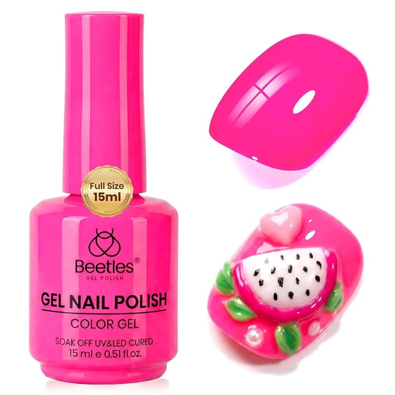 Beetles Hot Pink Gel Polish - Dragonfruit Pink 15ML | Neon Pink Soak Off UV LED Nail Art for Summer Manicure