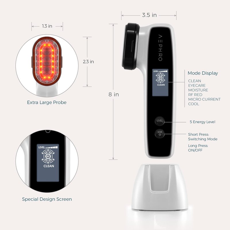 AEPHRO Radio Frequency Skin Tightening Machine, 6-in-1 Rechargeable Anti-Aging Skin Care Microcurrent Facial Device, Red Light, Wrinkle Remove, Rejuvenation, Skin-Firming, Coal Black and Pearl White