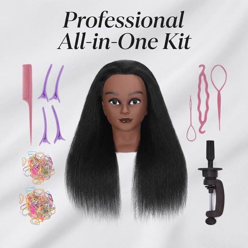 18 Inch 100% Real Hair Mannequin Head Training Head Manikin Cosmetology Doll Head for Hairdresser Practice Braiding Hair Styling with Clamp stand (18 -Inch)