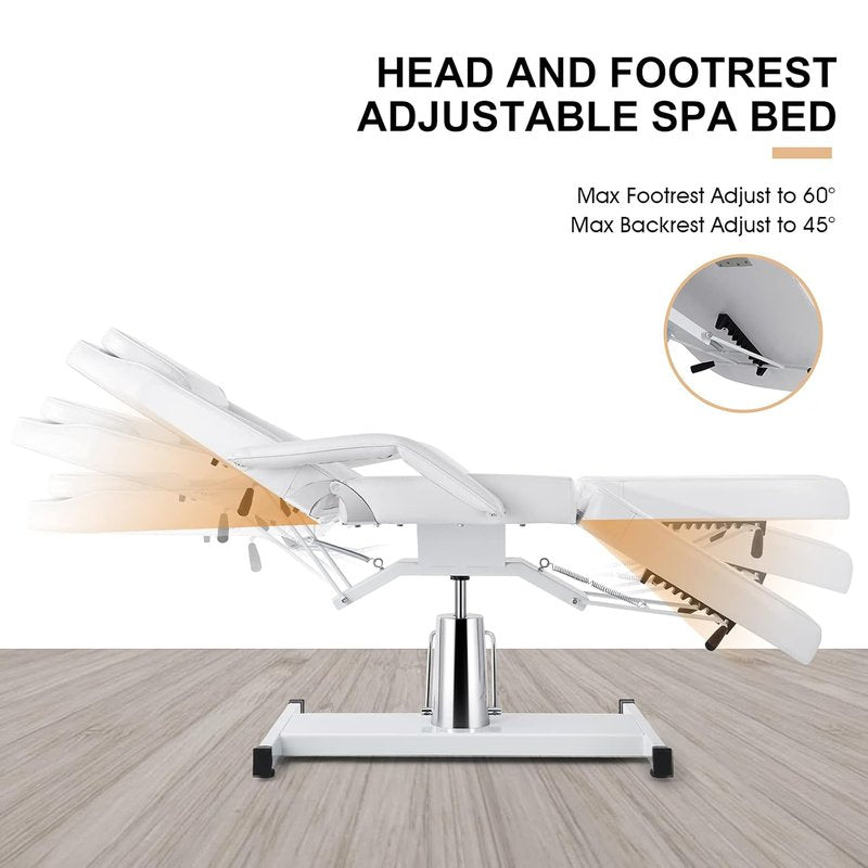 Hydraulic Facial Table - Adjustable Tattoo Chair & Massage Bed for Estheticians | White Salon Equipment