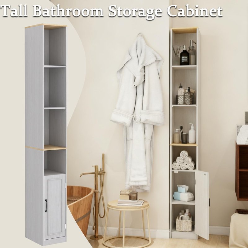 WSLUKVII Slim Storage Cabinet for Small Space, 72" Tall Narrow Bathroom Cabinet with 6 Adjustable Shelves & Anti-Tip Design, Freestanding Organizer for Bathroom, Kitchen, Hallway, White