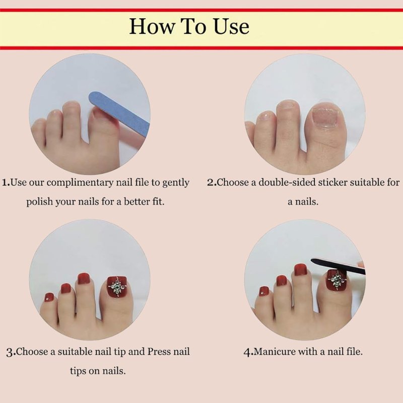 CTTHNBD Press on Toenails - White French Tip Fake Nails with Heart Design - Summer, Short Square Press on Toe Nails - for Women 24 Pcs