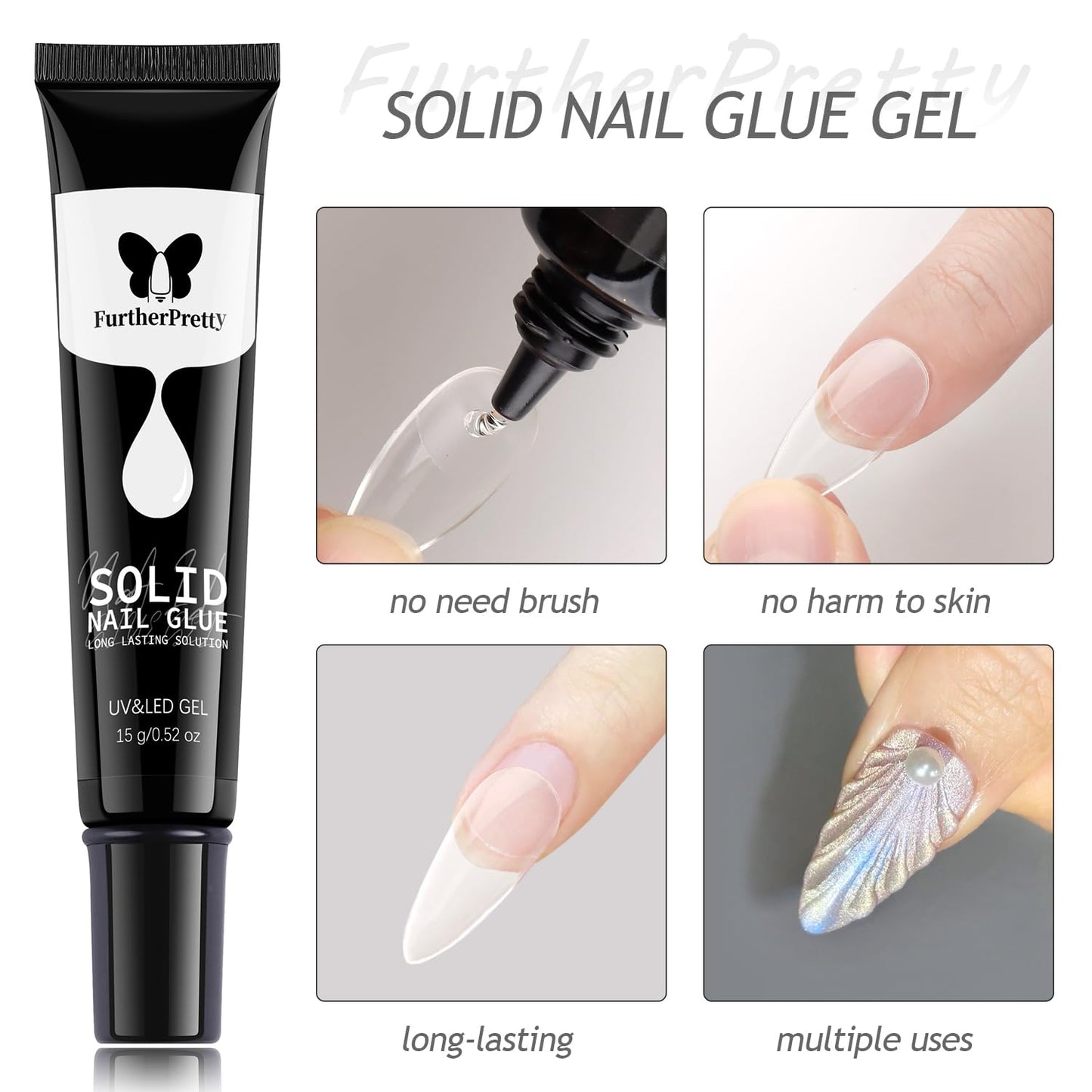 Skiennix Solid Nail Glue Gel Kit - Super Strong 15ml Adhesive with UV Lamp for Press-On Nails