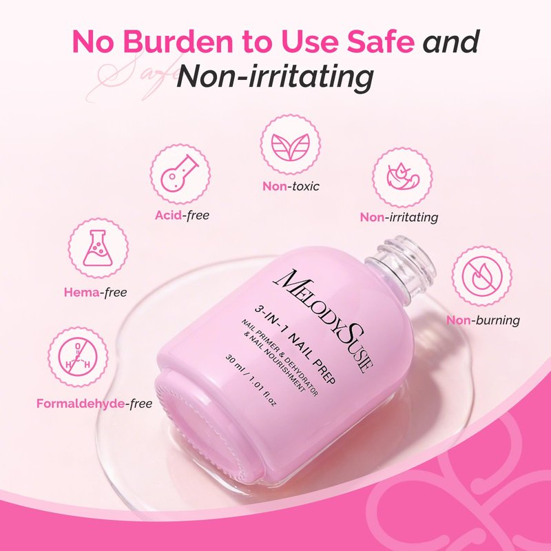 MelodySusie 30ML Nail Dehydrator and Primer, 3-in-1 HEMA-Free Acid-free Nourishing Nail Prep for Nail Thickening Solutions Acrylic & Gel Nails