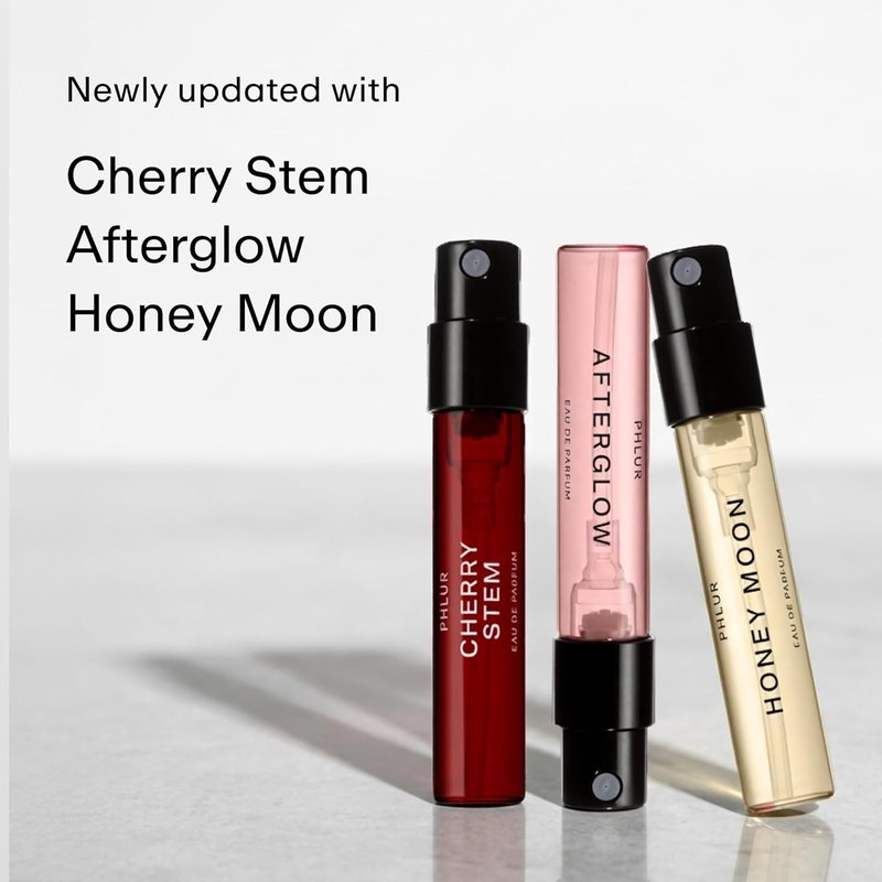 PHLUR Fragrance Discovery Set - 8pc Perfume Sample Set with Cherry Stem, Afterglow & Honey Moon | 2mL Mini Fine Fragrance Samples
