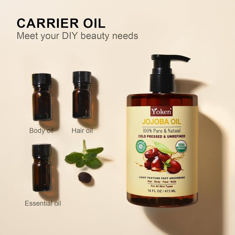 Organic Jojoba Oil - 100% Natural Cold Pressed Moisturizer | 16 fl oz for Hair, Skin & Face
