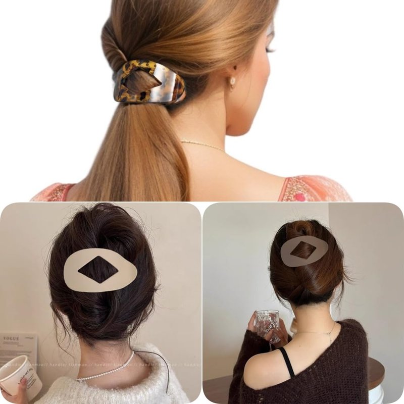 Rauimour 8PCS Flat Hair Clips for Women Girls,Large Strong Hold Ladies Hair Claw Clamp Barrettes for Lying Down Styling Accessories, Elegant 3.94" Medium Matte Neutral Leopard Color(Rhombus)