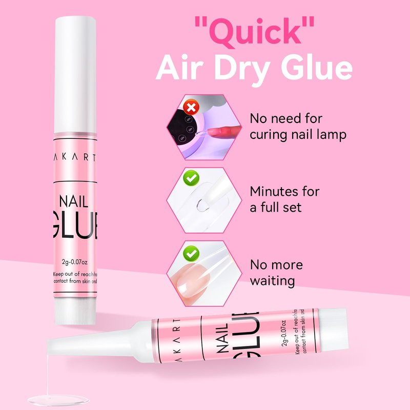 Makartt Nail Glue for Press On Nails, 5-10s Fast Air Dry No UV Lamp, Hema-Free Strong Bond for Nail Tips, Fake Nails, Broken Nail Repair & Decor, Easy-to-go for Beginner & Salon Nail Techs,5 x 2g