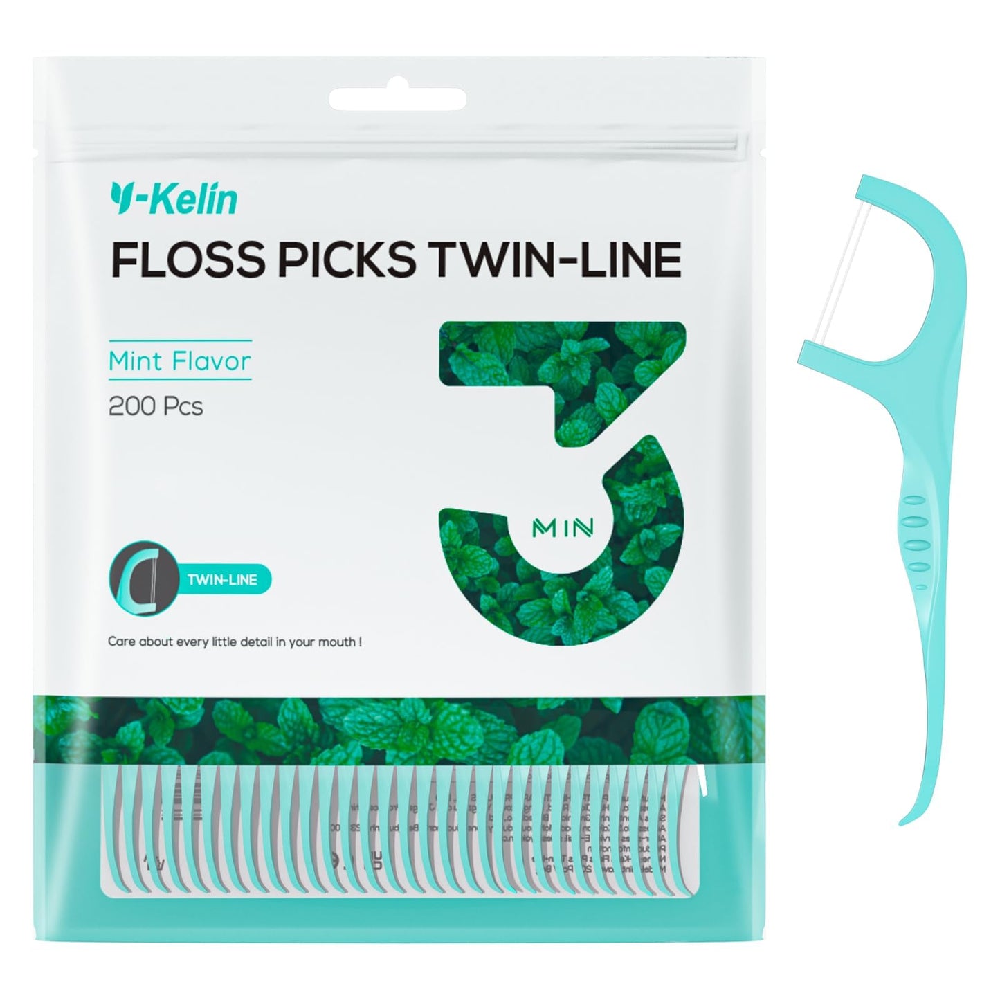 Twin Line Dental Floss Picks - Double Floss Picks, Double-Cleaning Teeth, Mint Flavor, 200 Count