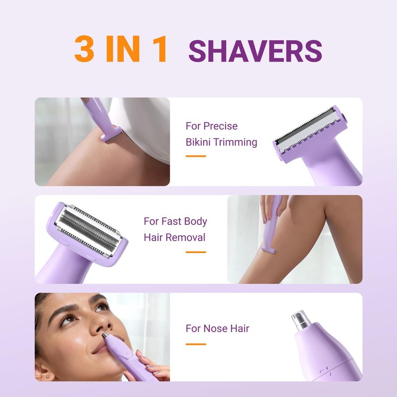 3-in-1 Bikini Trimmer for Women, Rechargeable Pubic Body Hair Trimmer Electric Shaver for Legs Body Hair, Bikini Shaver IPX6 Waterproof,USB Charge