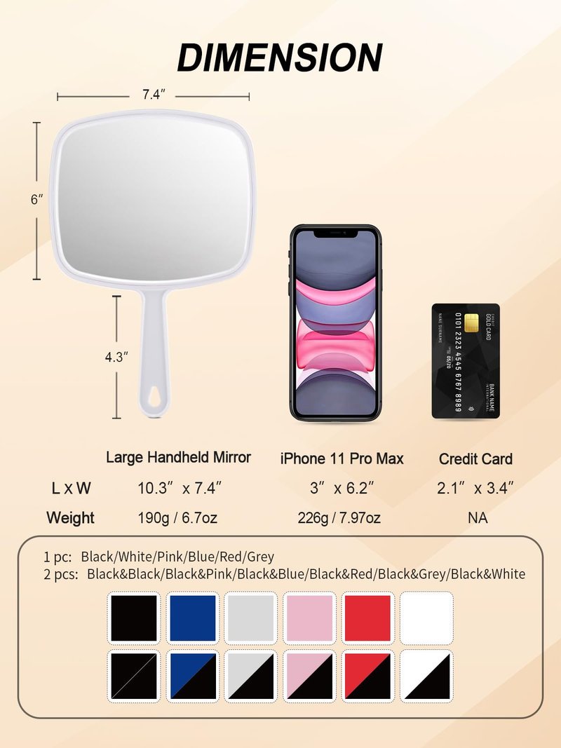 Gladmart Hand Mirror Salon Barber Hairdressing Handheld Mirror with Handle (Square White 7.4 x 10.3 inches)