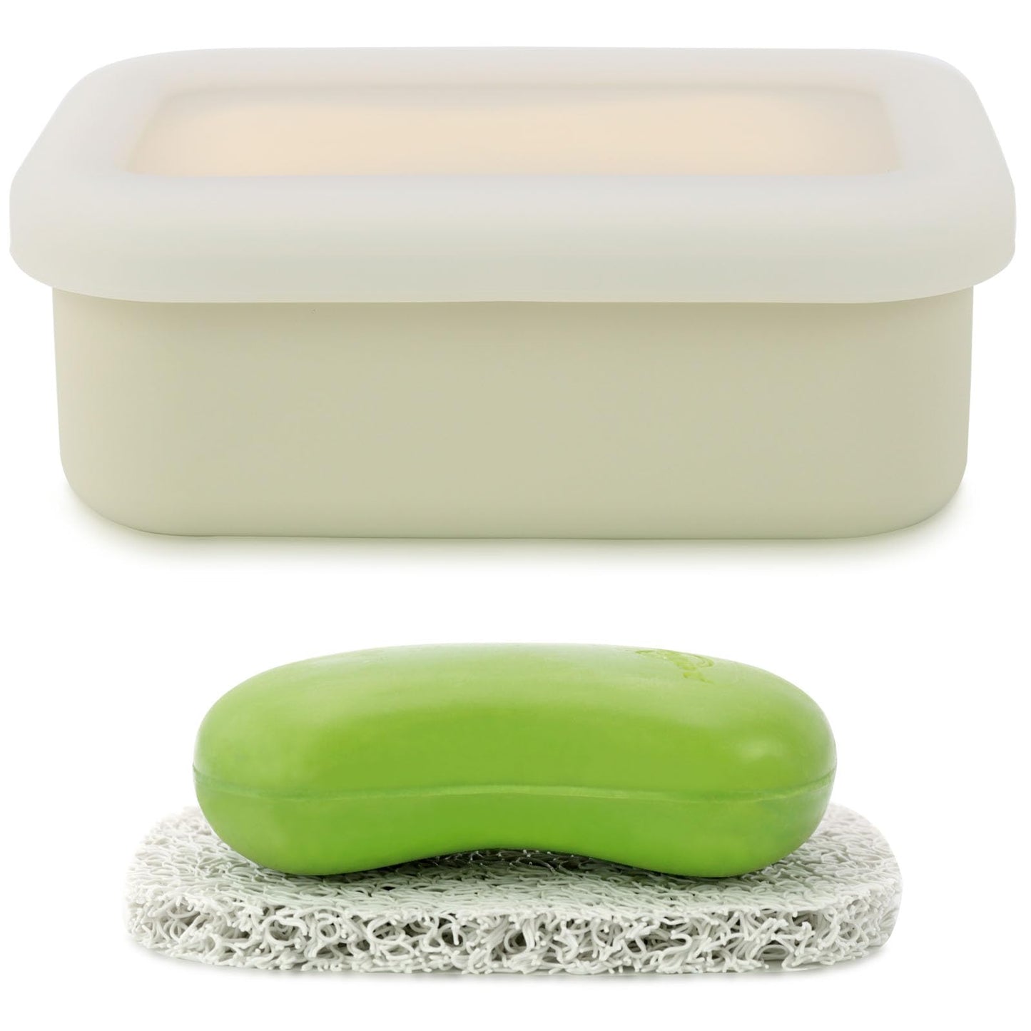 Travel Soap Case, Leak Proof Travel Soap Container, Silicone Soap Box with Drainage Layer, Shatterproof Soap Holder for Travel, Camping, Gym(Off-White, Regular)