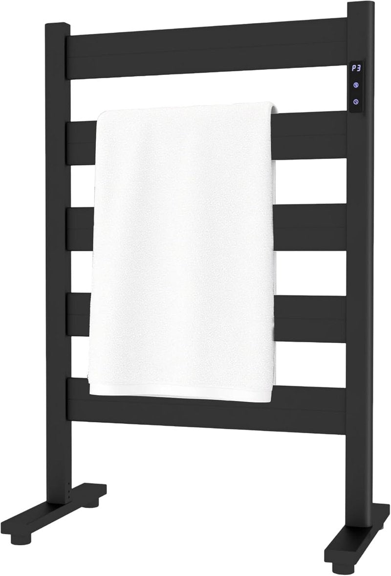 Freestanding Towel Warmer - 5-Bar Adjustable Temperature 110-170°F | Fast Heating, Timer & Auto Shut-Off, Matte Black