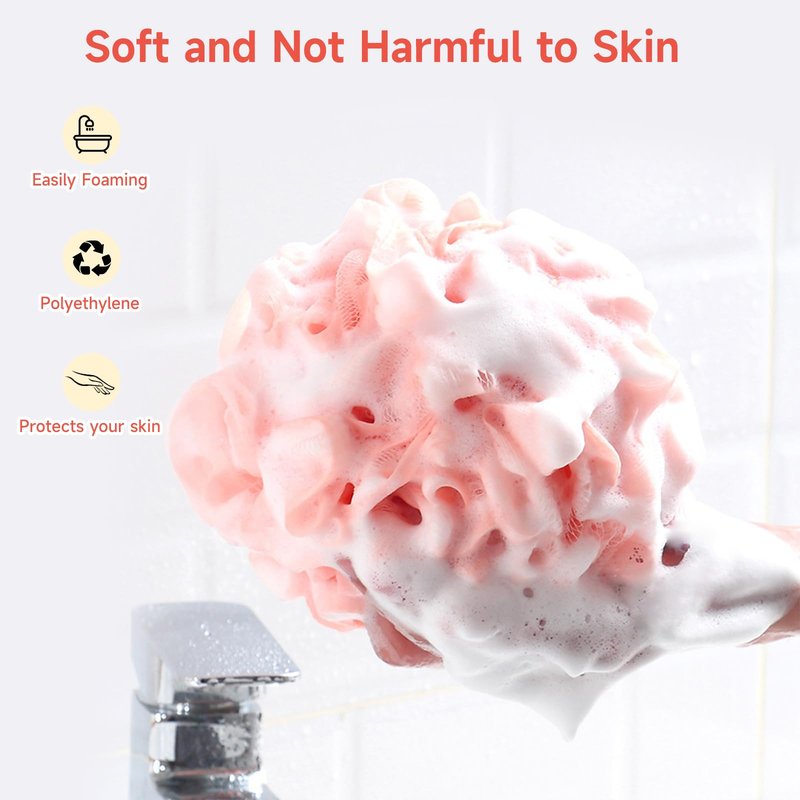 Luffa Loofah Sponge Shower Loofahs 50g Shower Bath Sponges Exfoliating Mesh Pouf Mesh Balls for Body Wash Back Scrubber Bathroom Men Women Soft Scrubber Cleaning Bathing Accessories Tool (4Colors)