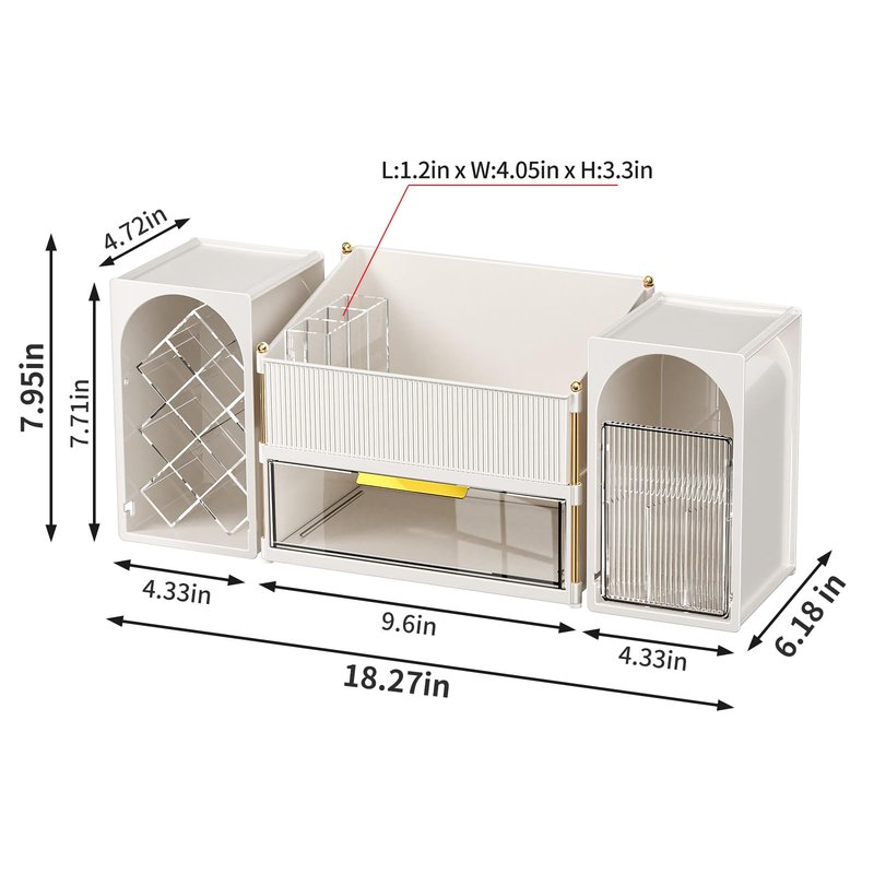 CVGETME Makeup Organizer for Vanity with Brush Holder, Large Bathroom Countertop Cosmetic Organizer Skin Care Storage, Easy to Store Lipsticks, Nail Polishes, Perfumes (White+Transparent)