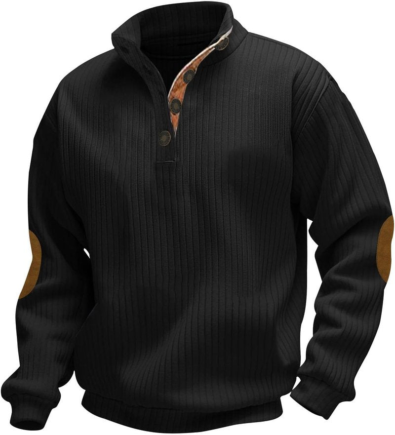 Men's Long Sleeve Corduroy Sweatshirt - Casual Stand Collar Quarter Button Pullover | Fall Fashion