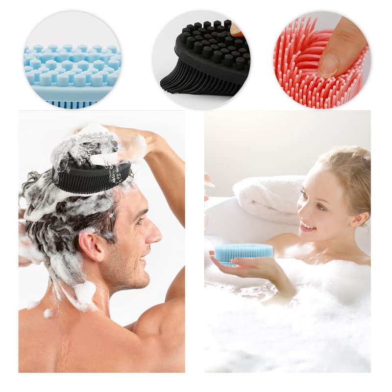 3 Pack Silicone Body Scrubber, Soft Silicone Loofah Exfoliating Body Scrubber, Silicone Body Brush Bath Shower Scrubber for Body, 2 in 1 Bath and Shampoo Wash Brush for Skin Exfoliation Men Women