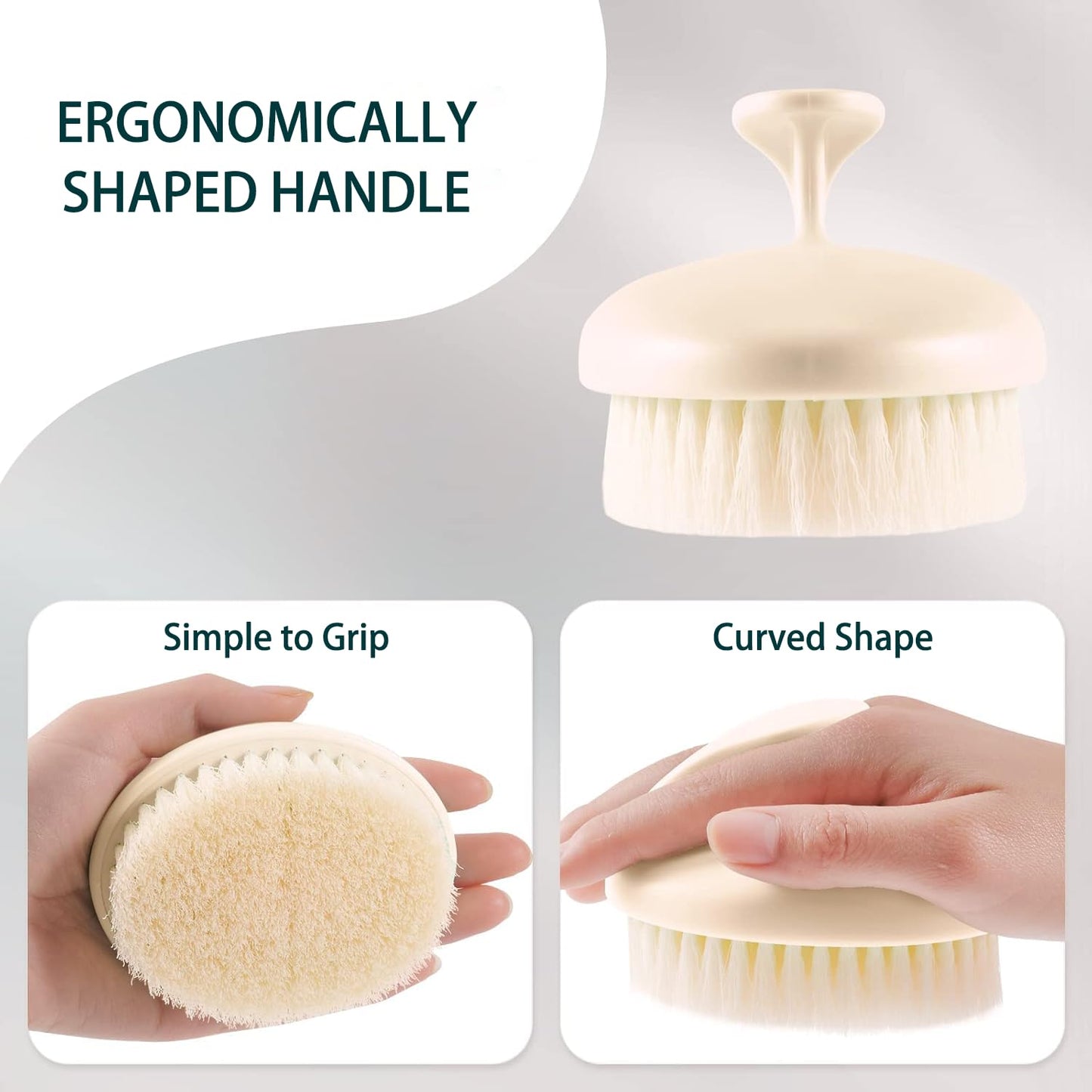 Dry Brushing Body Brush for Lymphatic Drainage & Exfoliation, Strong Grip for Deep Cleansing & Smooth Skin, Body Scrubber with Comfortable Bristles, Cream White