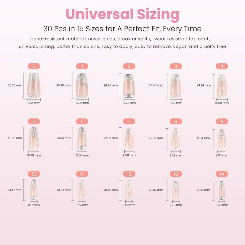Nail Reformation Press On Nails, Shooting Star | Pink Long Coffin Fake Nails with 3D Metallic in a Glitter Finish, Reusable Stick On Nails in 15 Sizes - 30 False Nail Kit with Glue, Gifts for Women