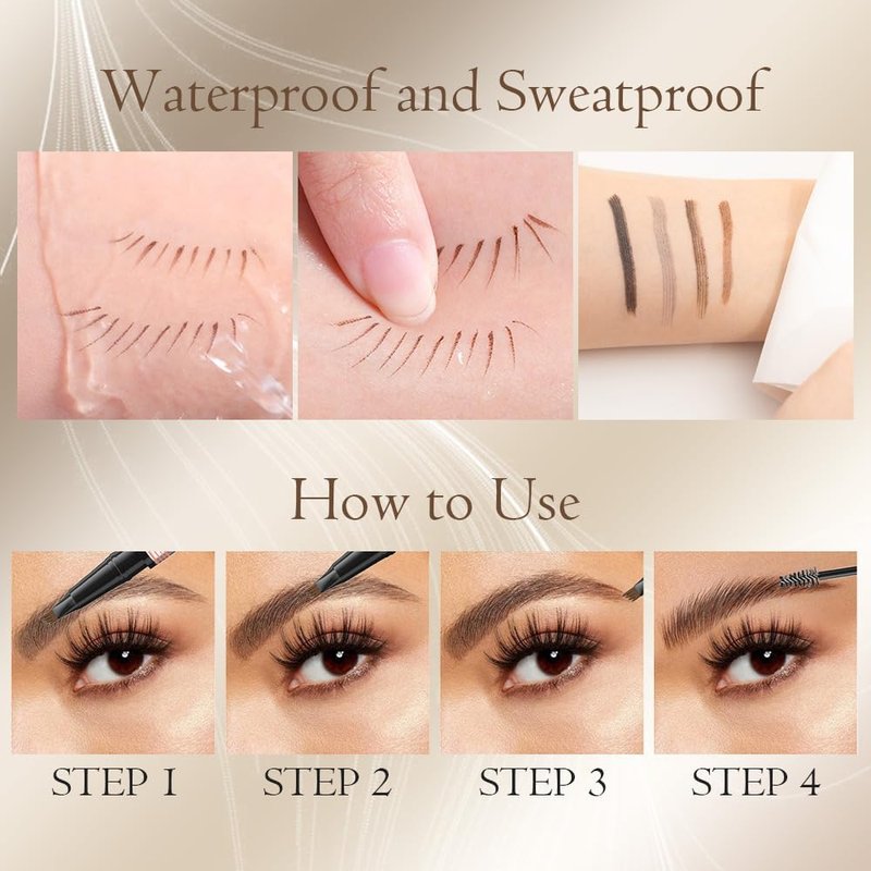 Skiennix 2-in-1 Eyebrow Pencil - Waterproof Dual-Ended Microblading Pen with Brush & 4 Tips | Gray