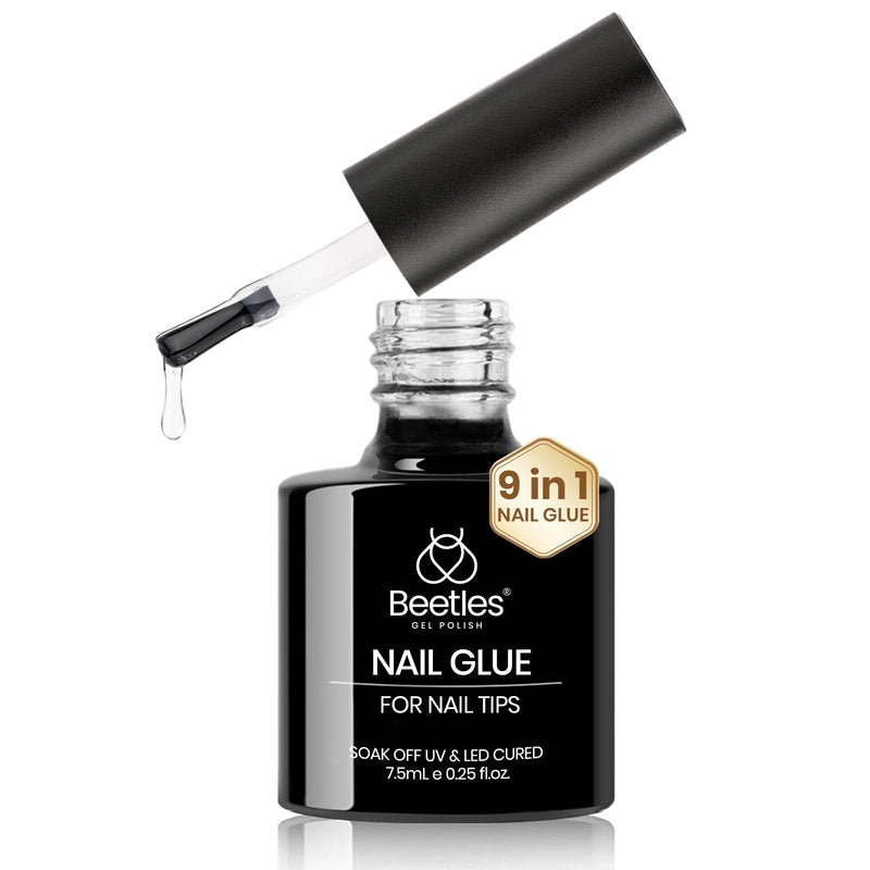 Beetles 9 in 1 Nail Glue Gel for Nail Tips and Clear Acrylic Nails Long Lasting, Curing Needed UV Extension Glue for False Nail Tips and Press on Nails, Summer Nail Art